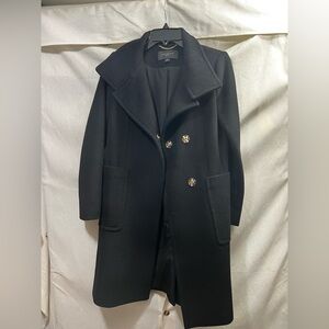 Ann Taylor Black funnel neck Coat with Gold Buttons